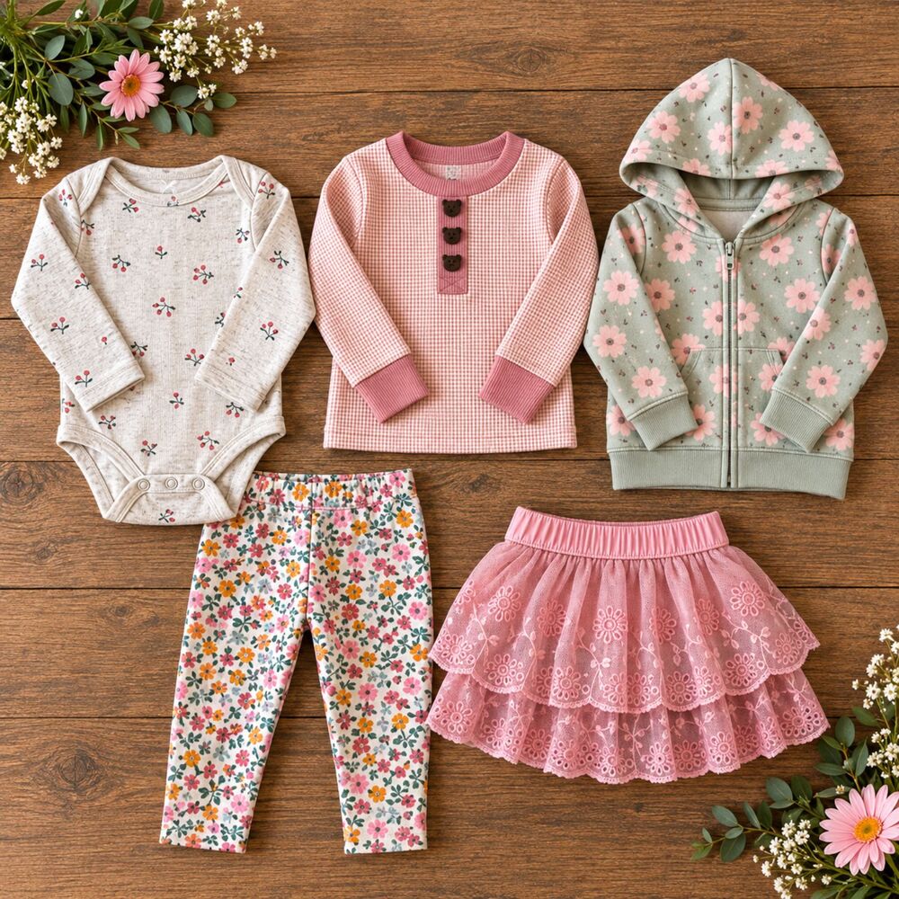 Baby Girl 12M Floral 5 Piece Clothing Bundle BEARPAW Top Skirt Leggings